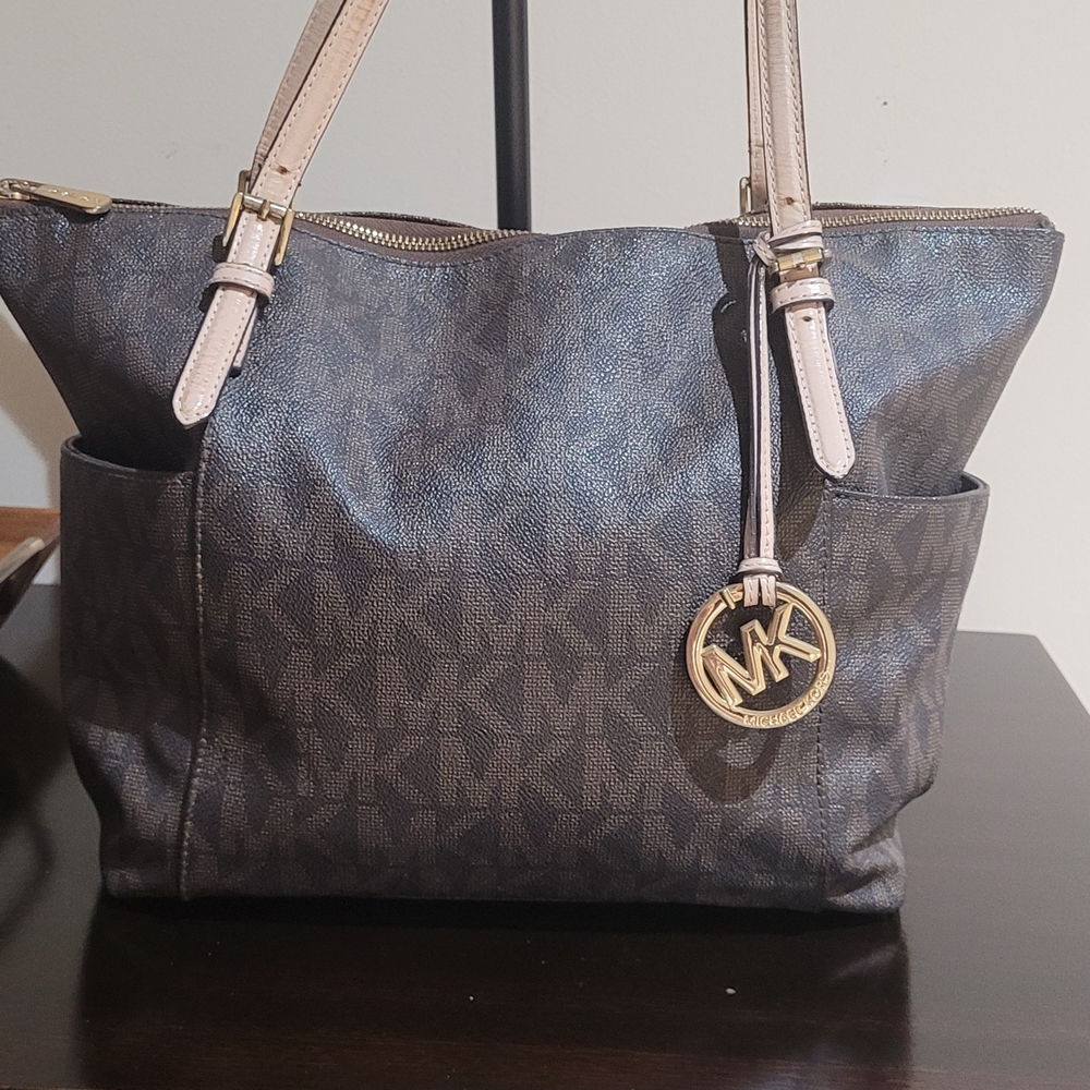 Michael Kors Brown Monogram Tote with Gold Charm